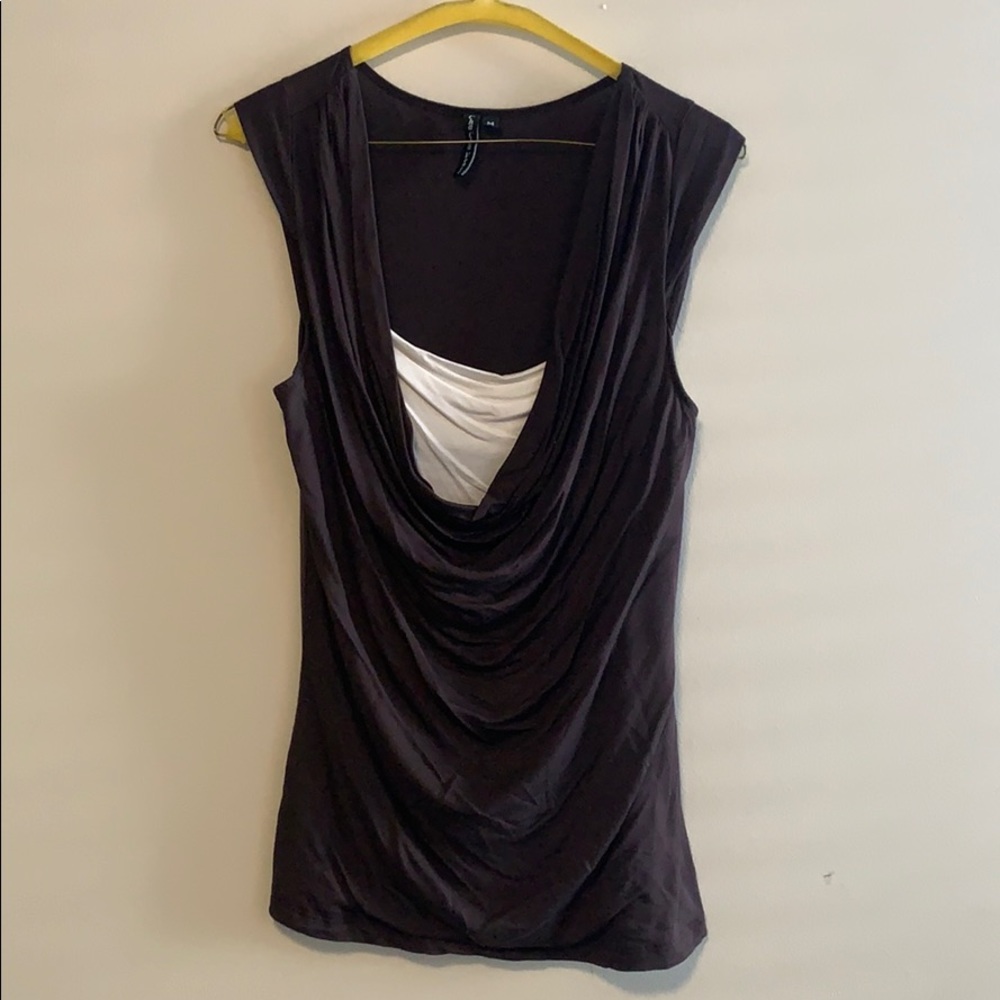 Brown and white sleeveless top